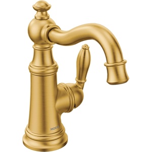 Moen S42107 Weymouth One-Handle Single Hole Traditional Bathroom Sink Faucet with Drain Assembly, Chrome(Brushed Gold)
