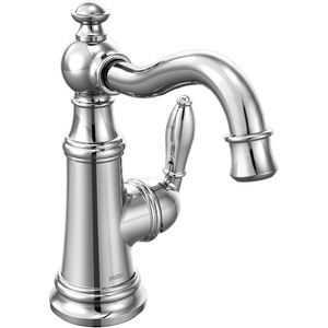 Moen S42107 Weymouth One-Handle Single Hole Traditional Bathroom Sink Faucet with Drain Assembly, Chrome(Chrome)
