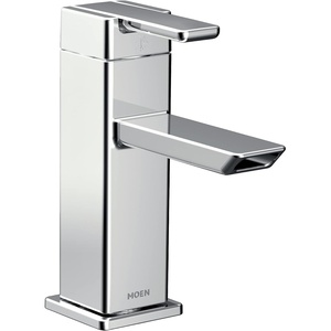 Moen S6700BN 90 Degree One-Handle Modern Bathroom Faucet with Drain Assembly, Brushed Nickel(Chrome)