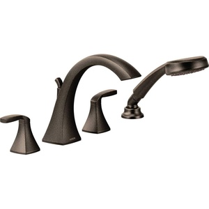 Moen T694BG Voss 2-Handle Deck Mount Roman Tub Faucet Trim Kit, Valve Required, Including Single Function Handshower, Brushed Gold(Bronze)