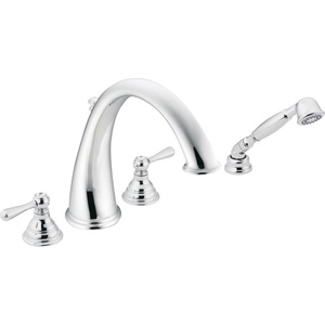Moen T922 Kingsley Two-Handle High Arc Roman Tub Faucet and Hand Shower, Valve Required, Chrome(Chrome)