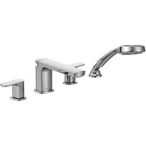 Moen T936 Rizon Two-Handle Low Arc Roman Tub Faucet with Hand Shower Trim without Valve, Chrome(Faucet without Valve)