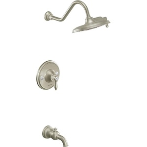 Moen TS32104BL Weymouth Posi-Temp Tub and Shower Trim Kit, Valve Required, including 9-Inch 2-Spray Rainshower, Matte Black(Brushed Nickel)