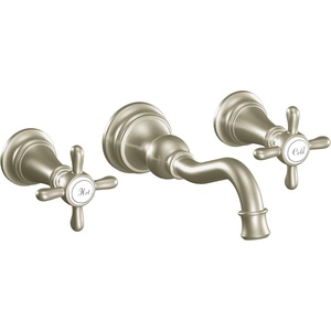 Moen TS42112BL Weymouth Cross Handle Wall Mount Bathroom Faucet Trim, Valve Required, Matte Black(Brushed Nickel)