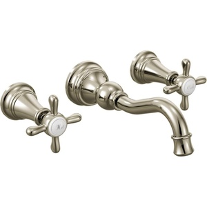 Moen TS42112BL Weymouth Cross Handle Wall Mount Bathroom Faucet Trim, Valve Required, Matte Black(Polished Nickel)
