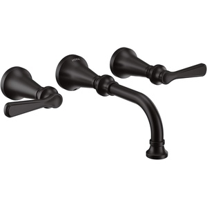 Moen TS44104BL Colinet Traditional Lever Handle Wall Mount Bathroom Faucet Trim, Valve Required, Matte Black