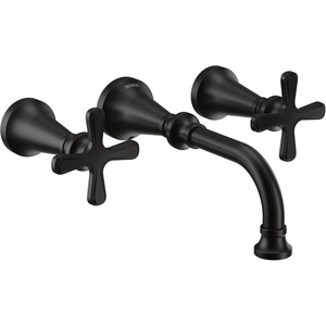 Moen TS44105BL Colinet Traditional Cross Handle Wall Mount Bathroom Faucet Trim, Valve Required, Matte Black(Matte Black)