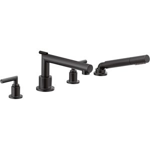 Moen TS93004BL Arris 2-Handle Deck Mount Modern Roman Tub Faucet Trim Kit, Valve Required, Including Single Function Handshower, Matte Black(Matte Black)