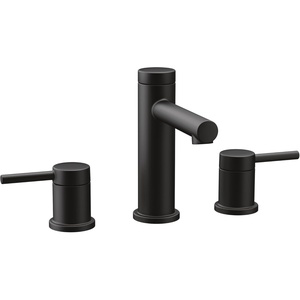 Moen Two Handle Widespread Contemporary Modern Matte Black Bathroom Sink Faucet with Drain Kit Perfect for Countertop and Wide Spread Bath Setup, T6193BL(Matte Black)