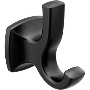 Moen Voss Matte Black Double Robe Hook for Bathroom Towels, YB5103BL