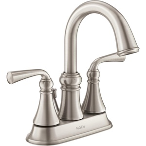 Moen Wetherly Spot Resist Brushed Nickel Two-Handle Centerset Bathroom Faucet with Drain Assembly, WS84850SRN(Pack of 1)