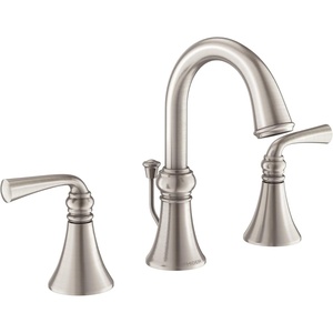 Moen Wetherly Spot Resist Brushed Nickel Two-Handle Widespread Bathroom Faucet with Valve Included, 3-hole Deck Mounted Setup, WS84855SRN