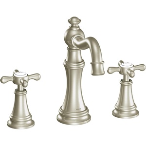 Moen Weymouth Brushed Gold Two-Handle Widespread Cross Handle Bathroom Faucet Trim Kit, Valve Required, TS42114BG(Brushed Nickel)