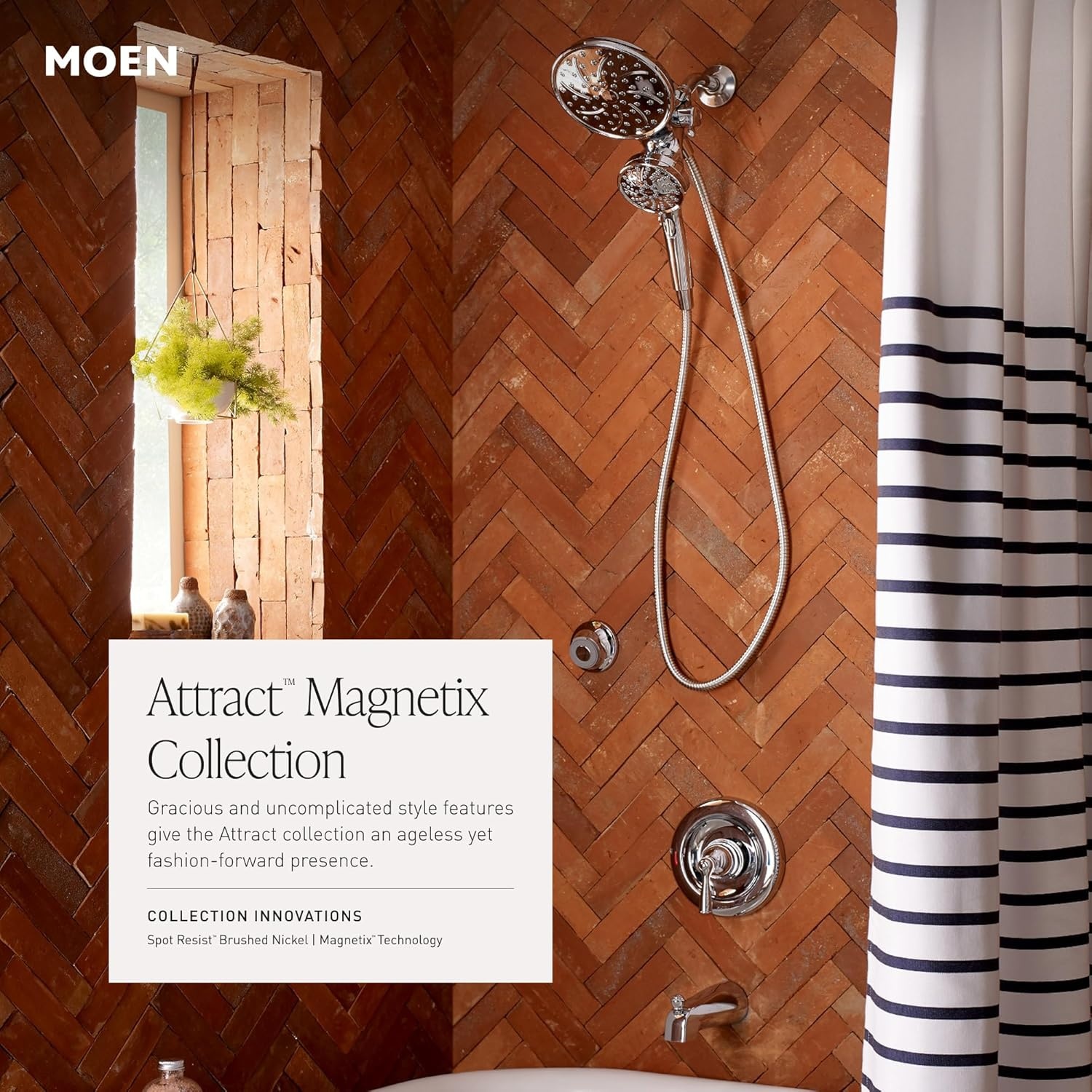 image:imageMoen 26008SRN Attract Magnetix SixFunction Handheld Showerhead with Magnetic Docking System Spot Resist Brushed Nickel