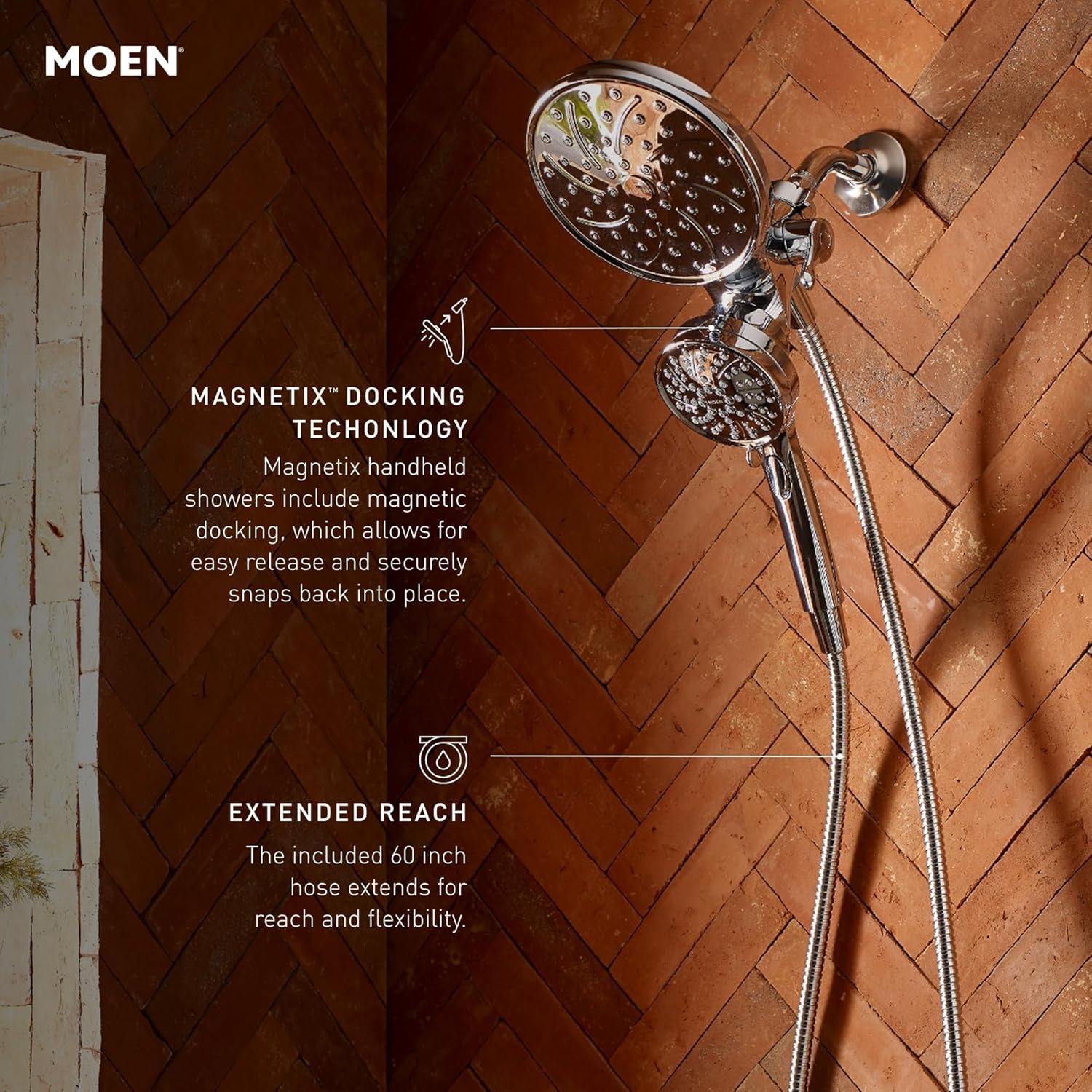 image:imageMoen 26008SRN Attract Magnetix SixFunction Handheld Showerhead with Magnetic Docking System Spot Resist Brushed Nickel