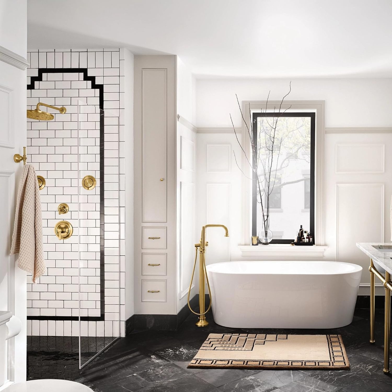 image:imageMoen Colinet Brushed Gold Traditional TwoHandle Widespread HighArc Bathroom Faucet with Cross Handles Valve Required TS44103BGBrushed Gold