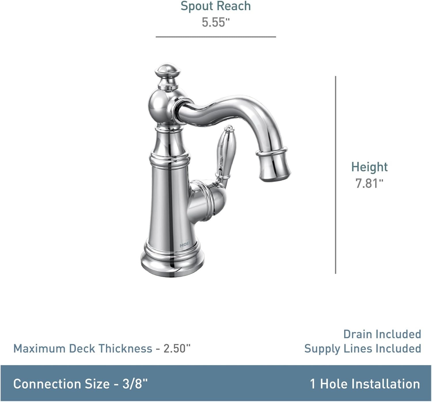 image:imageMoen S42107ORB Weymouth OneHandle Single Hole Traditional Bathroom Sink Faucet with Drain Assembly Oil Rubbed BronzeBrushed Gold