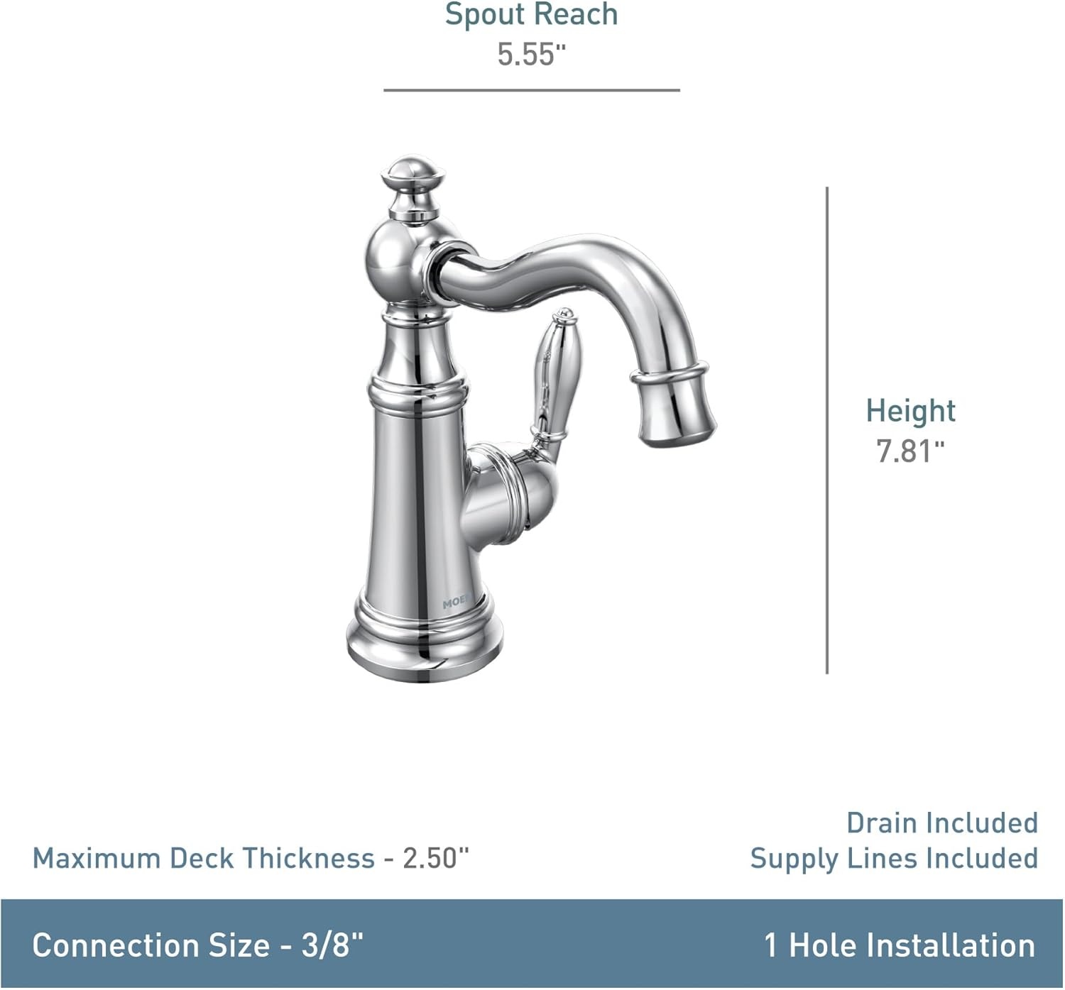 image:imageMoen S42107ORB Weymouth OneHandle Single Hole Traditional Bathroom Sink Faucet with Drain Assembly Oil Rubbed BronzeChrome