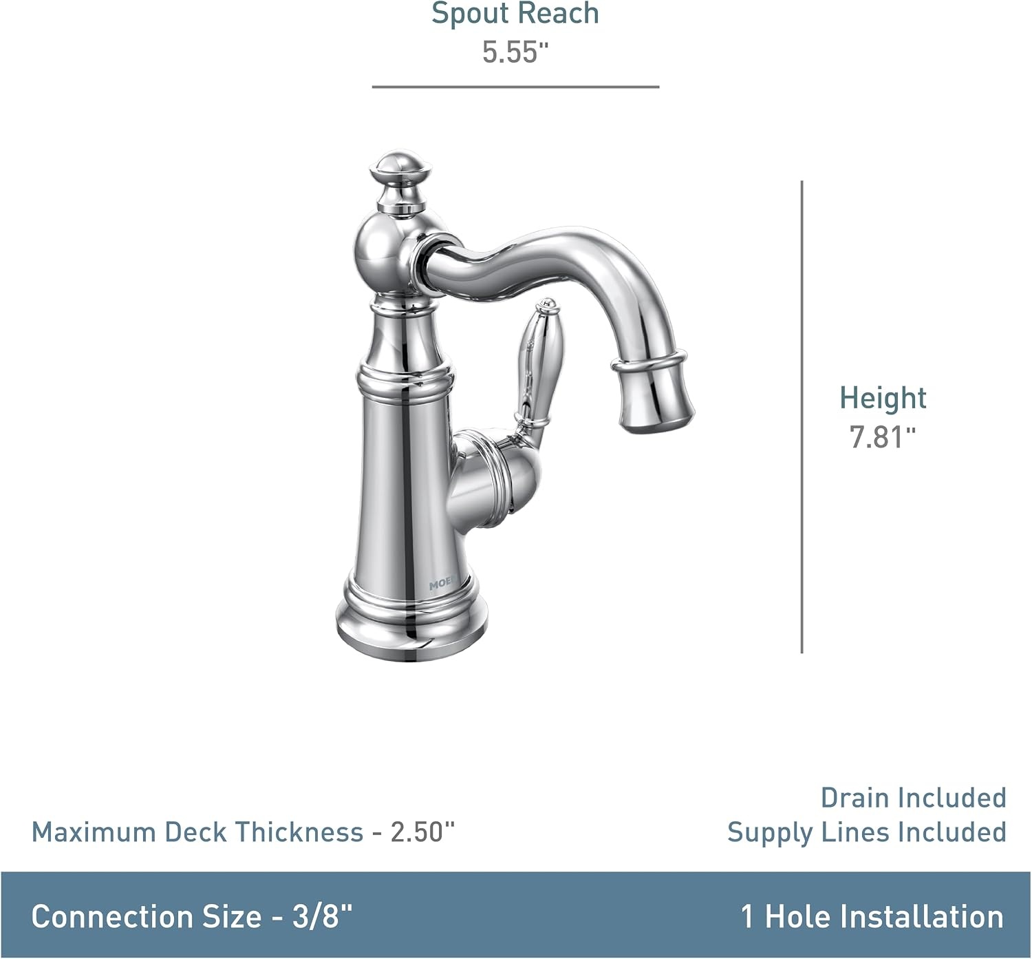 image:imageMoen S42107ORB Weymouth OneHandle Single Hole Traditional Bathroom Sink Faucet with Drain Assembly Oil Rubbed BronzeOil Rubbed Bronze