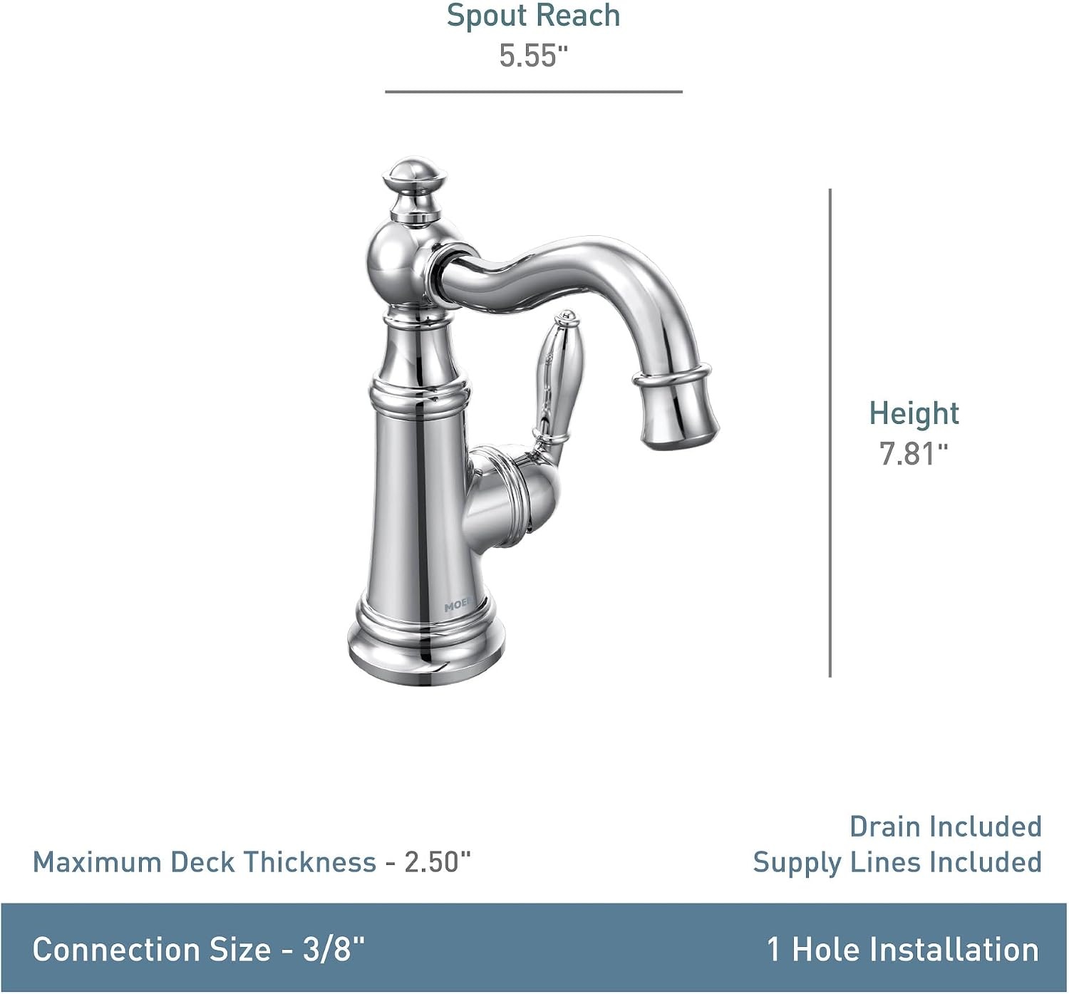 image:imageMoen S42107ORB Weymouth OneHandle Single Hole Traditional Bathroom Sink Faucet with Drain Assembly Oil Rubbed BronzePolished Nickel