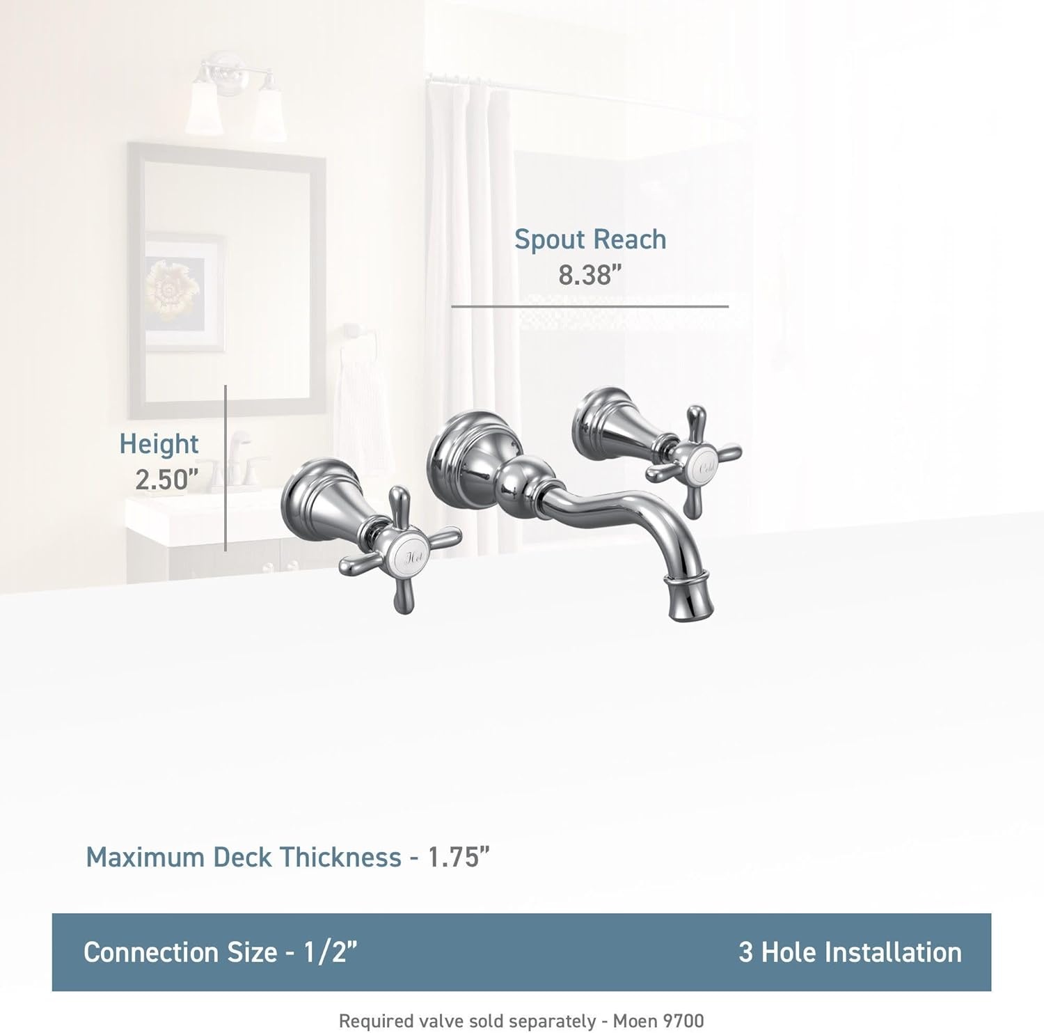 image:imageMoen TS42112ORB Weymouth Cross Handle Wall Mount Bathroom Faucet Trim Valve Required Oil Rubbed BronzeMatte Black