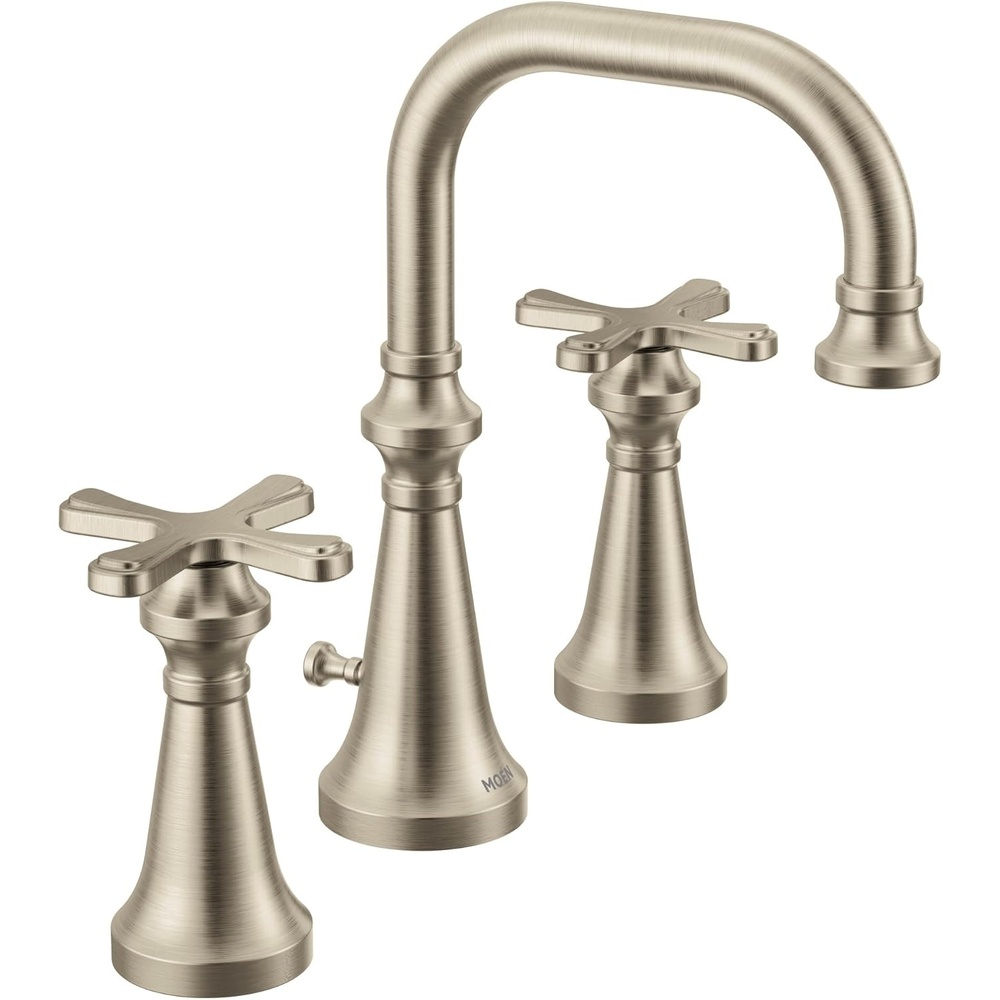 image:imageMoen Colinet Brushed Gold Traditional TwoHandle Widespread HighArc Bathroom Faucet with Cross Handles Valve Required TS44103BGBrushed Nickel