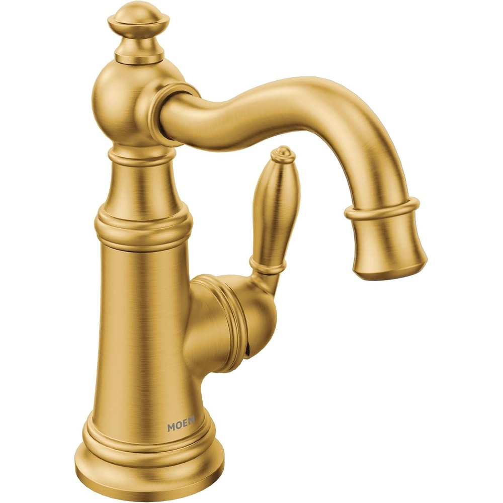 image:imageMoen S42107ORB Weymouth OneHandle Single Hole Traditional Bathroom Sink Faucet with Drain Assembly Oil Rubbed BronzeBrushed Gold