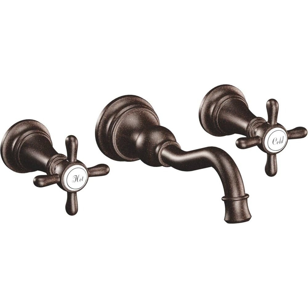 image:imageMoen TS42112ORB Weymouth Cross Handle Wall Mount Bathroom Faucet Trim Valve Required Oil Rubbed BronzeOil Rubbed Bronze