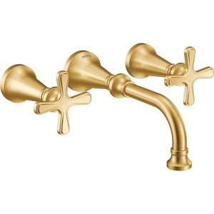 Moen Colinet Brushed Gold Traditional Two-Handle Widespread High-Arc Bathroom Faucet with Cross Handles, Valve Required, TS44103BG(Brushed Gold)