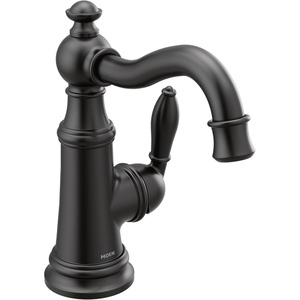 Moen S42107ORB Weymouth One-Handle Single Hole Traditional Bathroom Sink Faucet with Drain Assembly, Oil Rubbed Bronze(Matte Black)