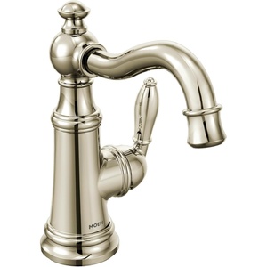Moen S42107ORB Weymouth One-Handle Single Hole Traditional Bathroom Sink Faucet with Drain Assembly, Oil Rubbed Bronze(Polished Nickel)