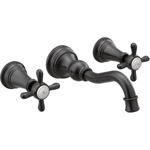 Moen TS42112ORB Weymouth Cross Handle Wall Mount Bathroom Faucet Trim, Valve Required, Oil Rubbed Bronze(Matte Black)
