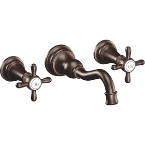 Moen TS42112ORB Weymouth Cross Handle Wall Mount Bathroom Faucet Trim, Valve Required, Oil Rubbed Bronze(Oil Rubbed Bronze)