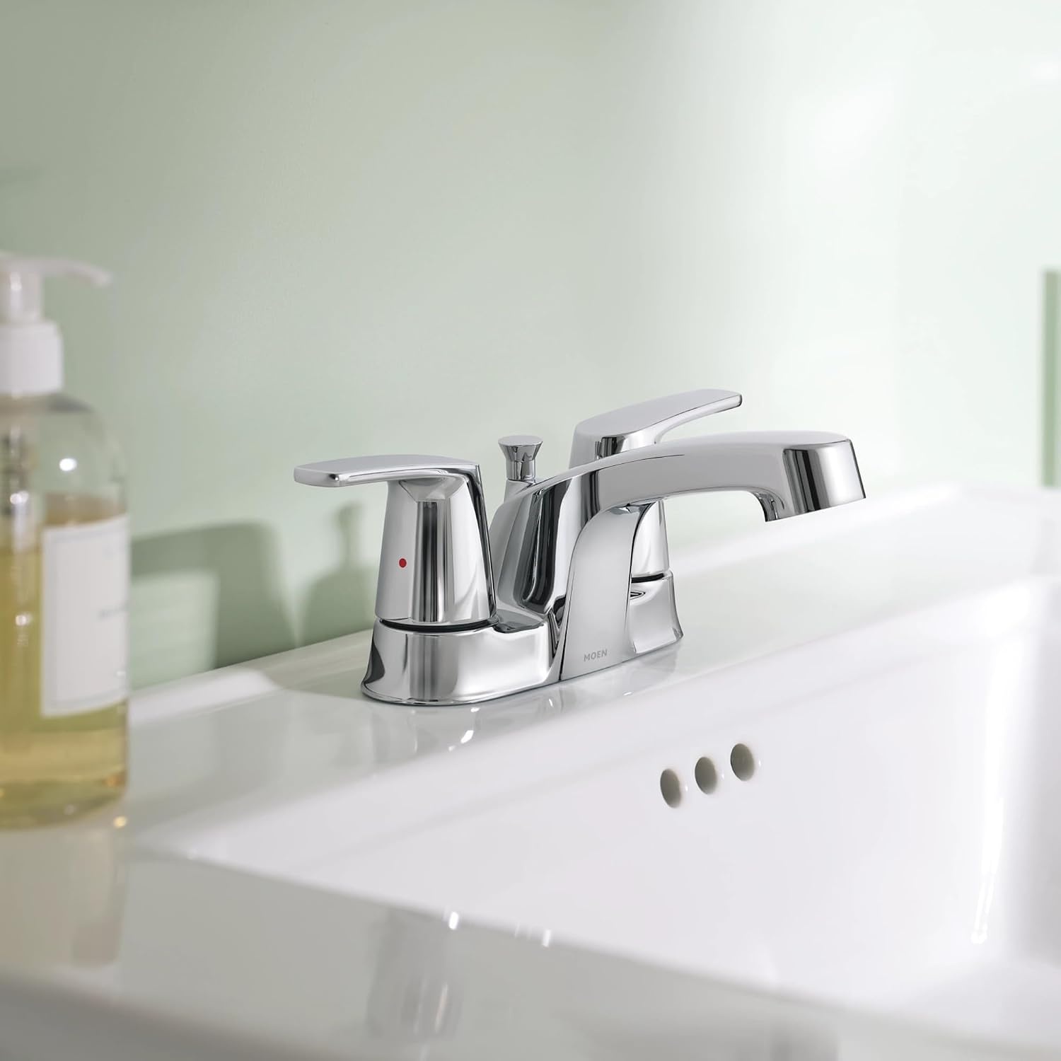 image:imageMoen Chateau Chrome TwoHandle Centerset Bathroom Faucet with Metal Drain Assembly 499525