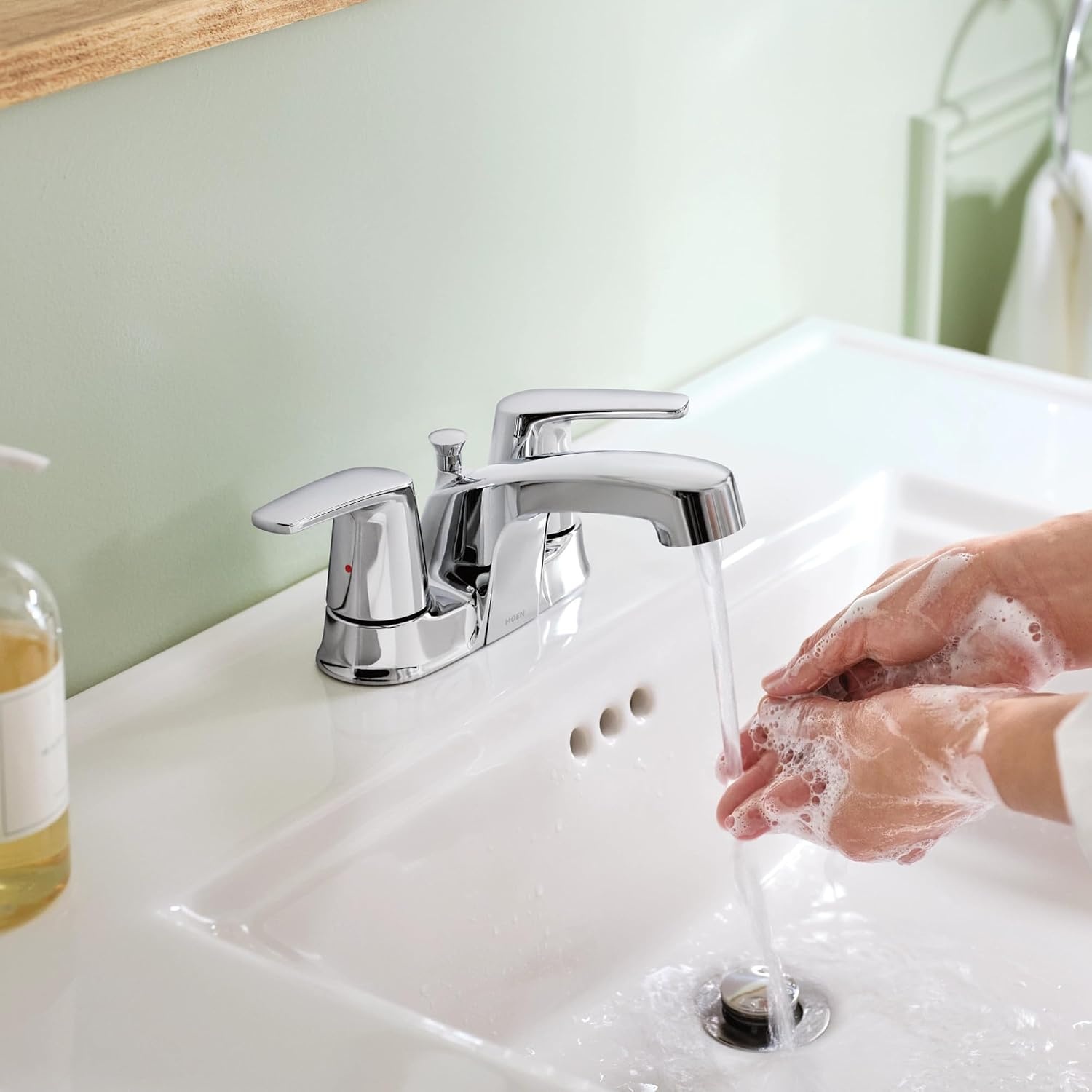image:imageMoen Chateau Chrome TwoHandle Centerset Bathroom Faucet with Metal Drain Assembly 499525