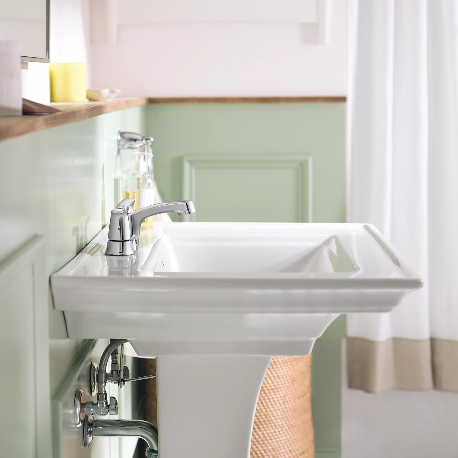 image:imageMoen Chateau Chrome TwoHandle Centerset Bathroom Faucet with Metal Drain Assembly 499525