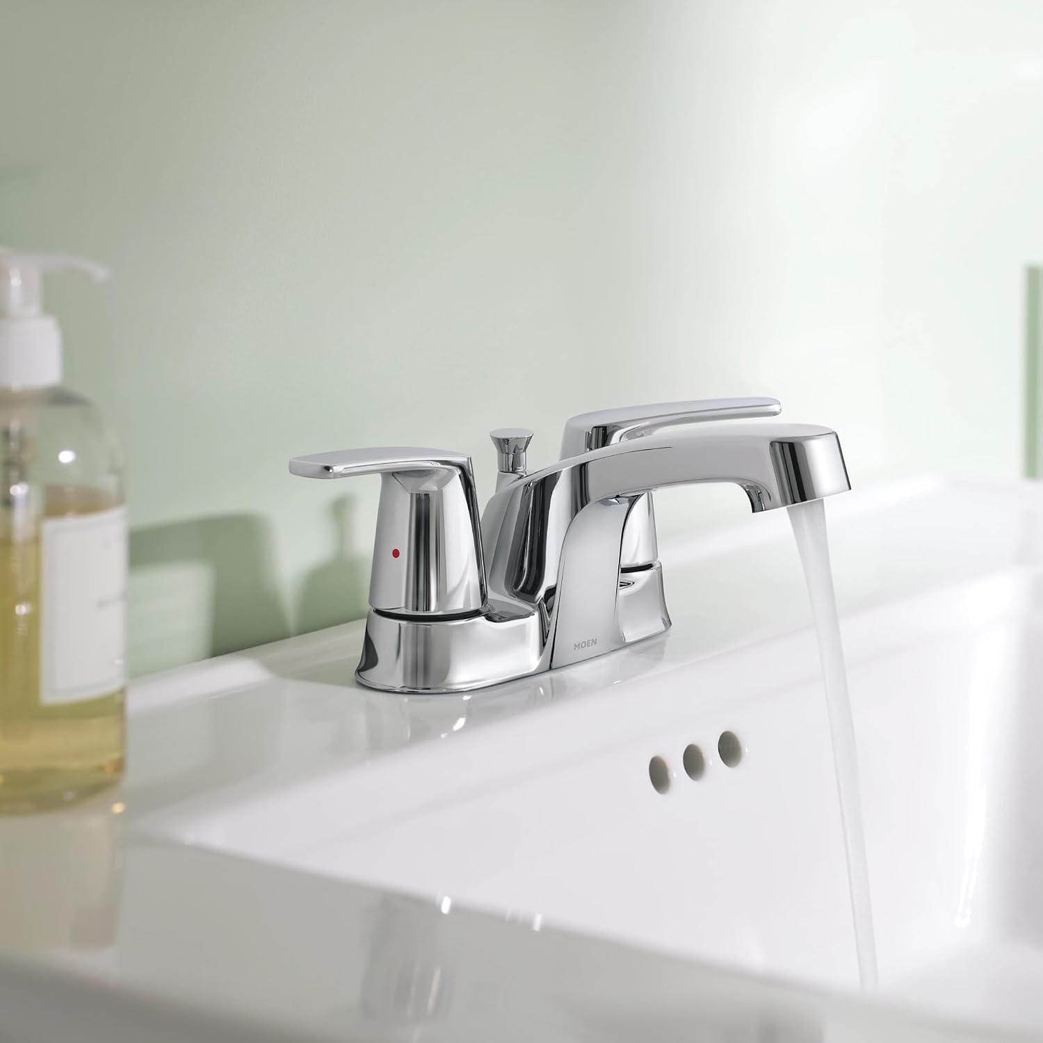 image:imageMoen Chateau Chrome TwoHandle Centerset Bathroom Faucet with Metal Drain Assembly 499525