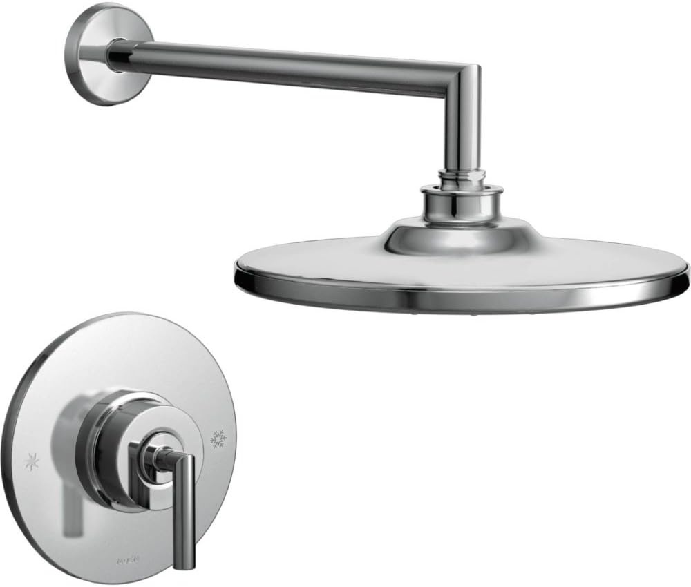 image:imageMoen TS22002BN Arris PosiTemp Pressure Balancing Modern Shower Trim Kit with 10Inch Rainshower Valve Required Brushed NickelChrome