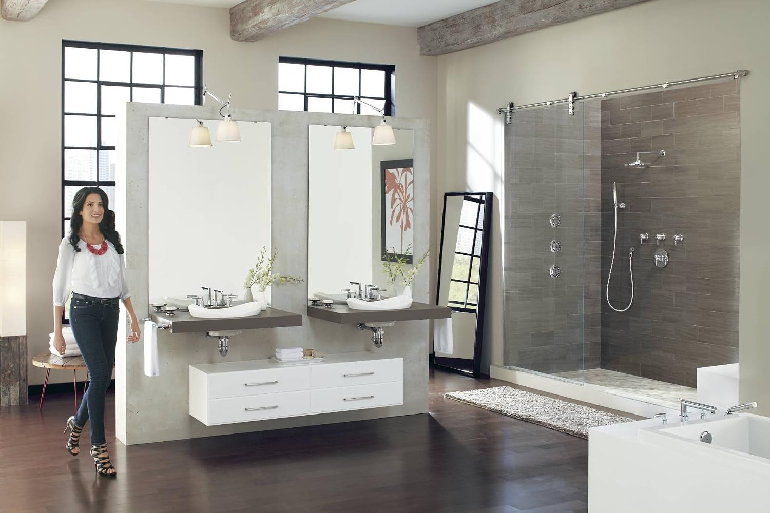 image:imageMoen TS93003BL Arris 2Handle Deck Mount Modern Roman Tub Faucet Trim Kit Valve Required Matte BlackBrushed Nickel