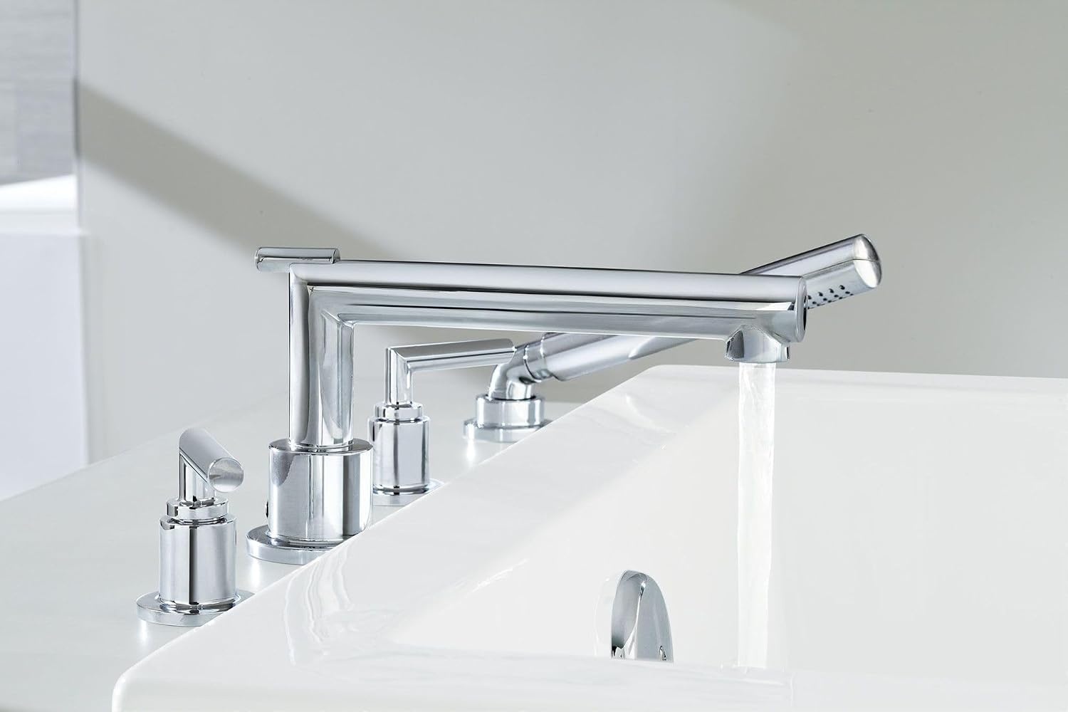 image:imageMoen TS93003BL Arris 2Handle Deck Mount Modern Roman Tub Faucet Trim Kit Valve Required Matte BlackChrome