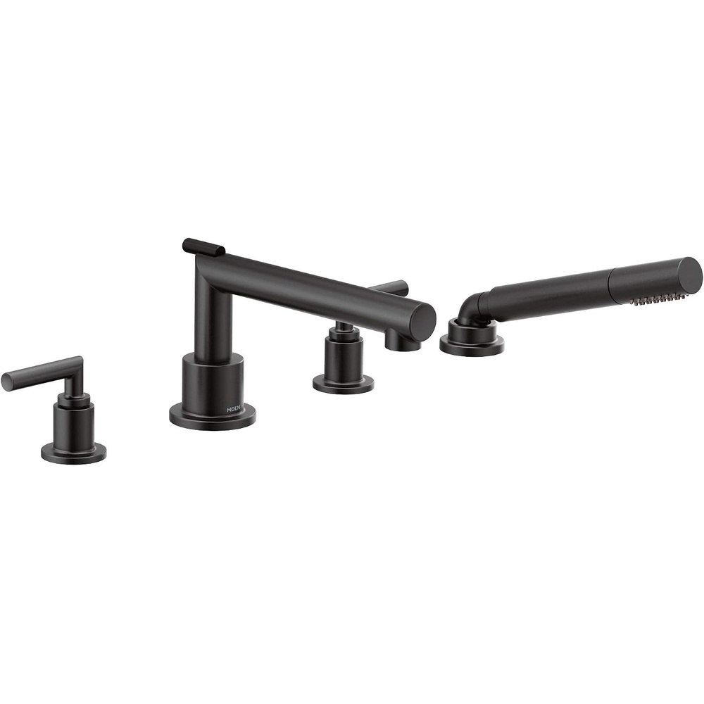 image:imageMoen TS93004 Arris 2Handle Deck Mount Modern Roman Tub Faucet Trim Kit Valve Required Including Single Function Handshower ChromeMatte Black