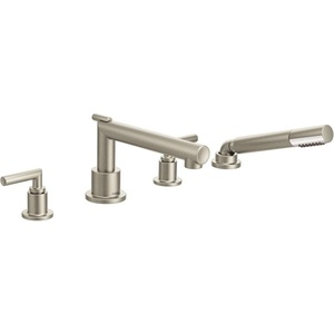Moen TS93004 Arris 2-Handle Deck Mount Modern Roman Tub Faucet Trim Kit, Valve Required, Including Single Function Handshower, Chrome(Brushed Nickel)