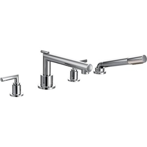 Moen TS93004 Arris 2-Handle Deck Mount Modern Roman Tub Faucet Trim Kit, Valve Required, Including Single Function Handshower, Chrome(Chrome)