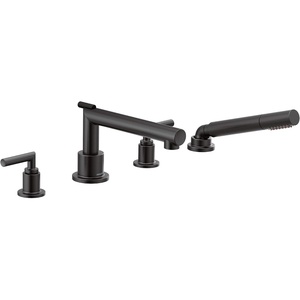 Moen TS93004 Arris 2-Handle Deck Mount Modern Roman Tub Faucet Trim Kit, Valve Required, Including Single Function Handshower, Chrome(Matte Black)