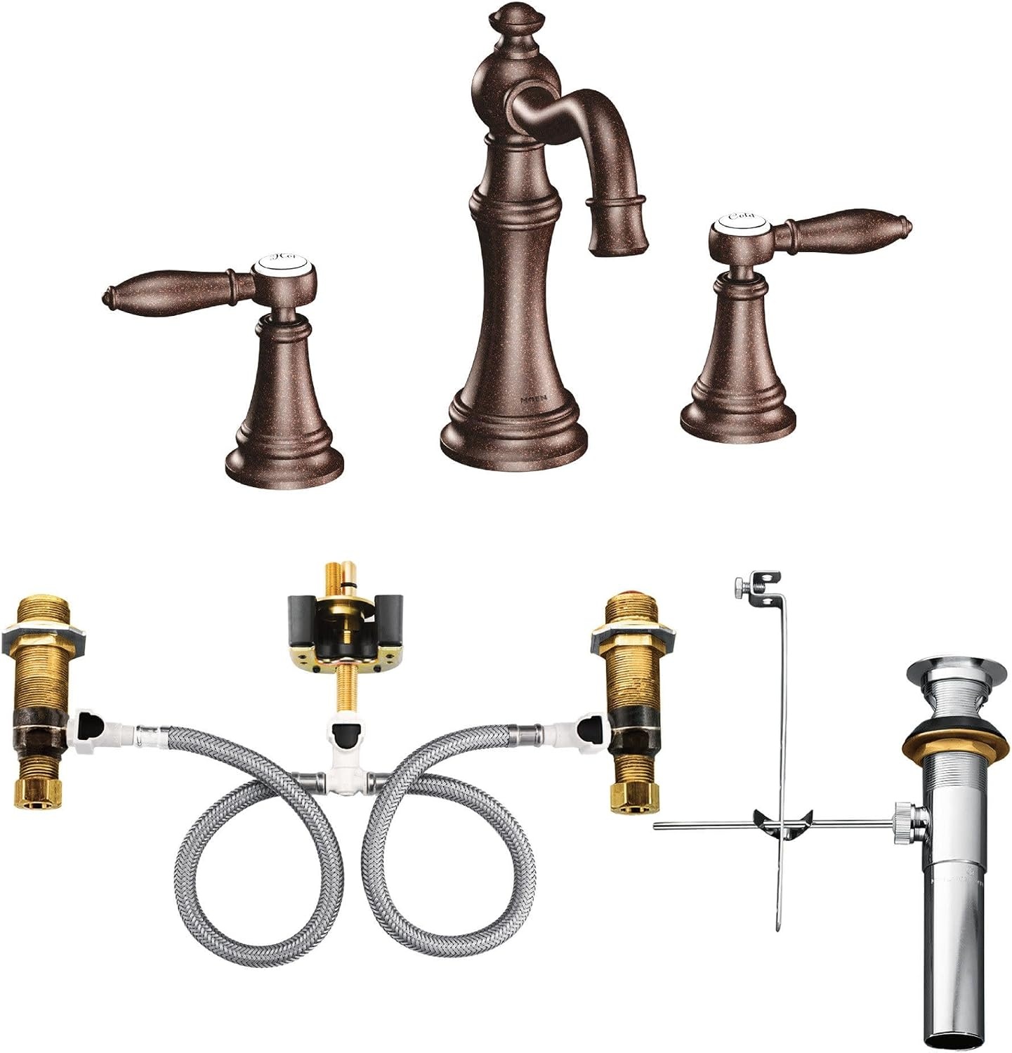 image:imageMoen TS42108ORB Weymouth TwoHandle High Arc Bathroom Faucet Trim Kit Without Valve Oil Rubbed BronzeOil Rubbed Bronze