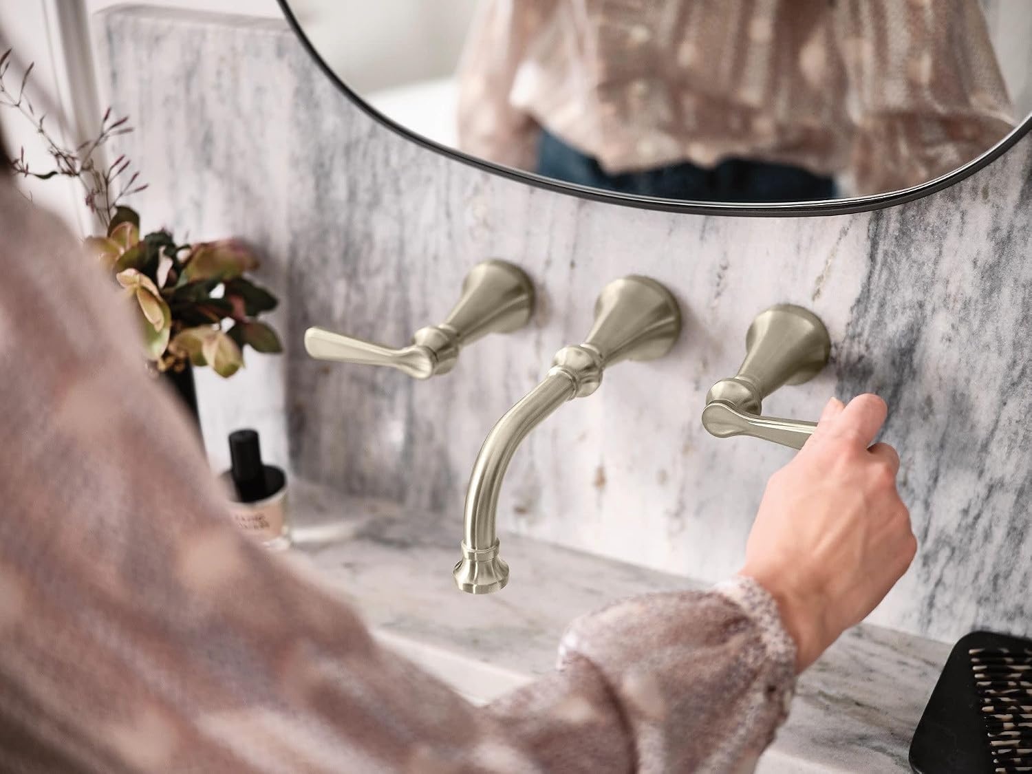 image:imageMoen TS44104BN Colinet Traditional Lever Handle Wall Mount Bathroom Faucet Trim Valve Required Brushed Nickel