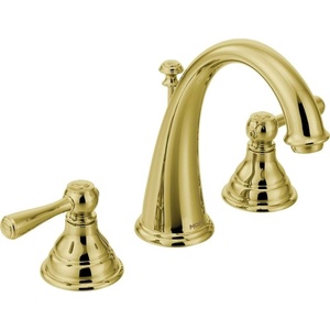Moen T6125P Kingsley Two-Handle High-Arc Widespread Bathroom Faucet, Valve Required, Polished Brass(Polished Brass)