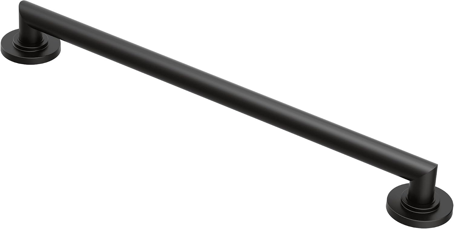 image:imageMoen YG0812CH Bathroom Safety 12Inch Stainless Steel Modern Bathroom Grab Bar ChromeMatte Black